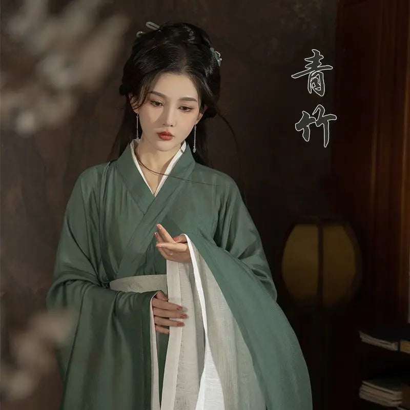 Hanfu Dress Women Ancient Chinese Traditional Hanfu Set Female Cosplay Costume Summer Hanfu Green Jacket With White Dress Sets