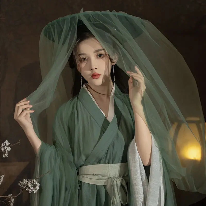 Hanfu Dress Women Ancient Chinese Traditional Hanfu Set Female Cosplay Costume Summer Hanfu Green Jacket With White Dress Sets