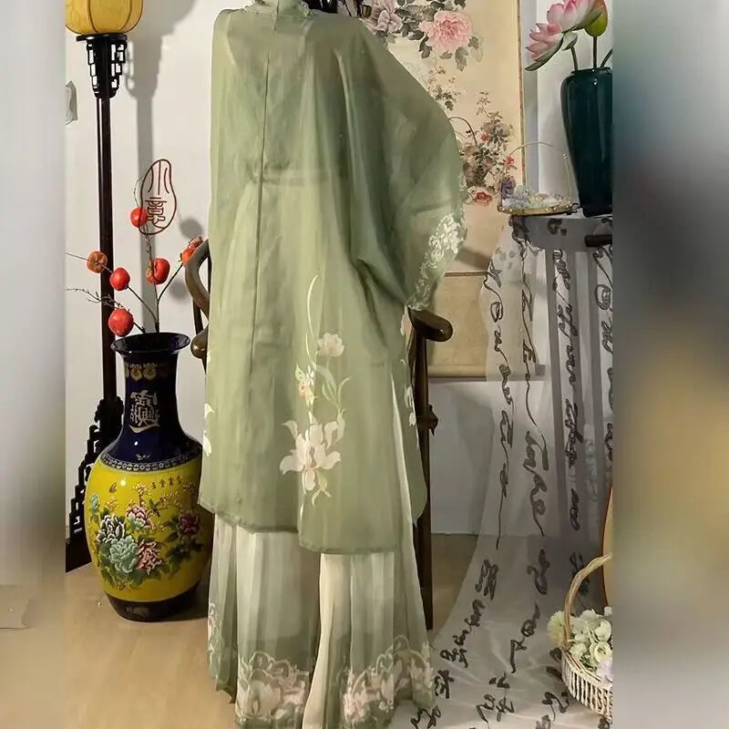 Hanfu Women Chinese Traditional Cosplay Costume Ancient Song Dynasty Hanfu Dress Spring Summer 3pcs Green Sets Plus Size XL