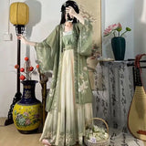 Hanfu Women Chinese Traditional Cosplay Costume Ancient Song Dynasty Hanfu Dress Spring Summer 3pcs Green Sets Plus Size XL