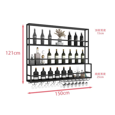 Hanging Wine Rack Wall Mounted Led Lights Black Shelf Night Club Restaurant Decorative Wine Cabinet Iron Szafka Bar Furniture