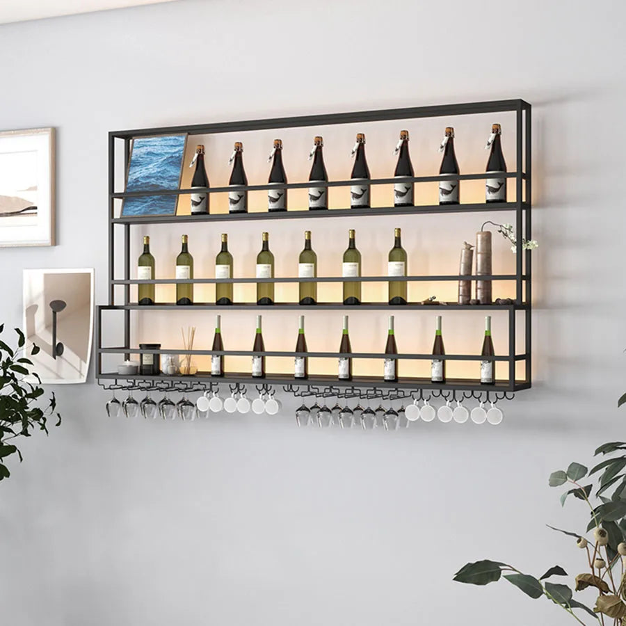 Hanging Wine Rack Wall Mounted Led Lights Black Shelf Night Club Restaurant Decorative Wine Cabinet Iron Szafka Bar Furniture