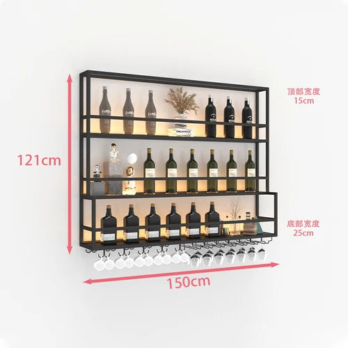 Hanging Wine Rack Wall Mounted Led Lights Black Shelf Night Club Restaurant Decorative Wine Cabinet Iron Szafka Bar Furniture