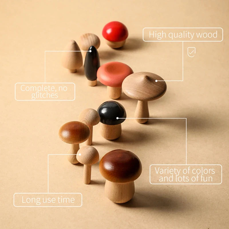 Wood Mushroom Stacking Block Balance Toy Set Montessori Early Educational Matching Assembly Toy Grasp Matching Toy for Children