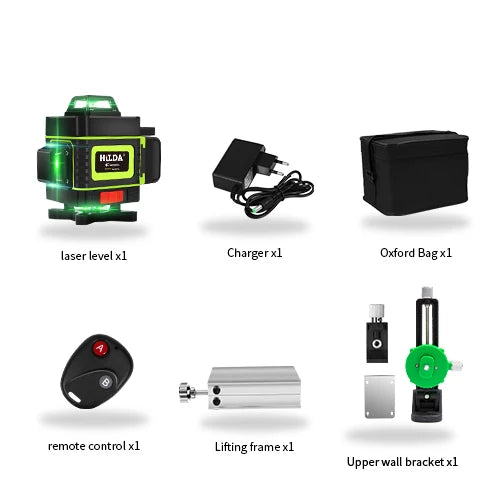 HILDA 12/16 Lines 3/4D Laser Level Level Self-Leveling 360 Horizontal And Vertical Cross Super Powerful Green Laser Level