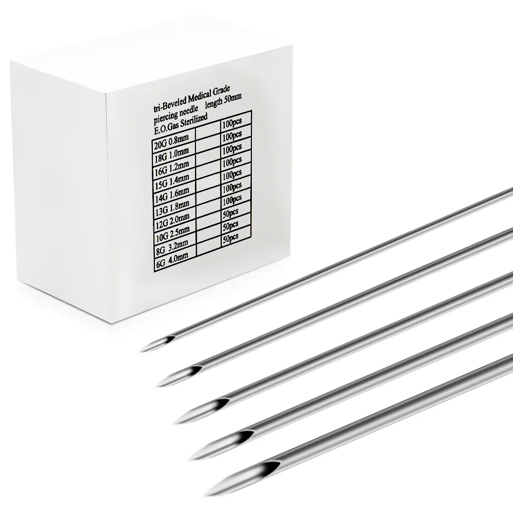 12G/13G/14G/16G/18G/20G Piercing Needles Surgical Steel Disposable Piercing Needles E.O.Gas Sterilized Permanent Makeup Needles