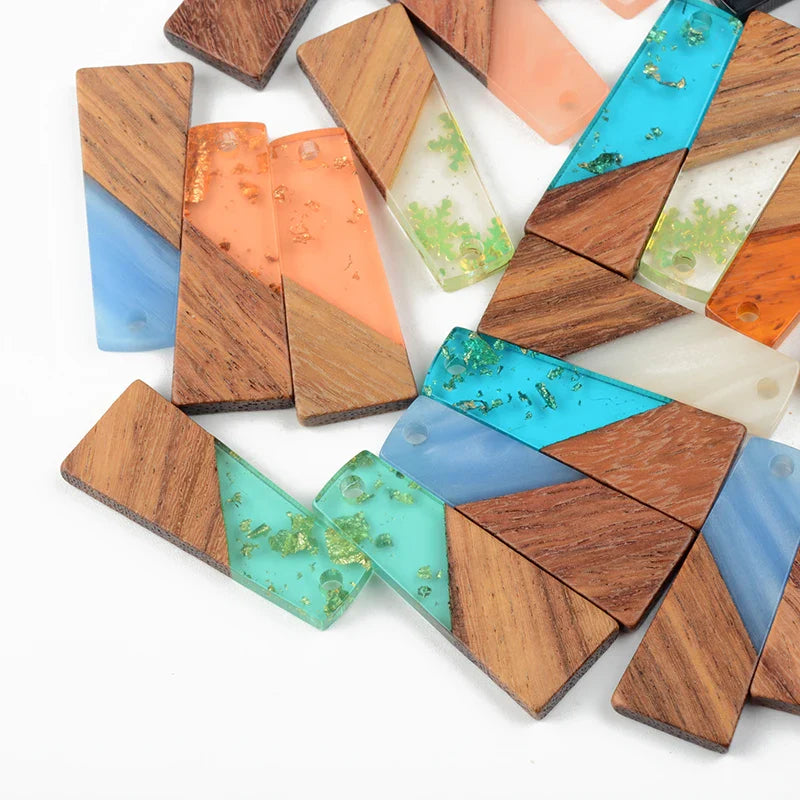 10PCS Trapezoid Earrings Accessories Natural Wood & Resin Splicing Hand Made DIY Making Charms Jewelry Findings & Components