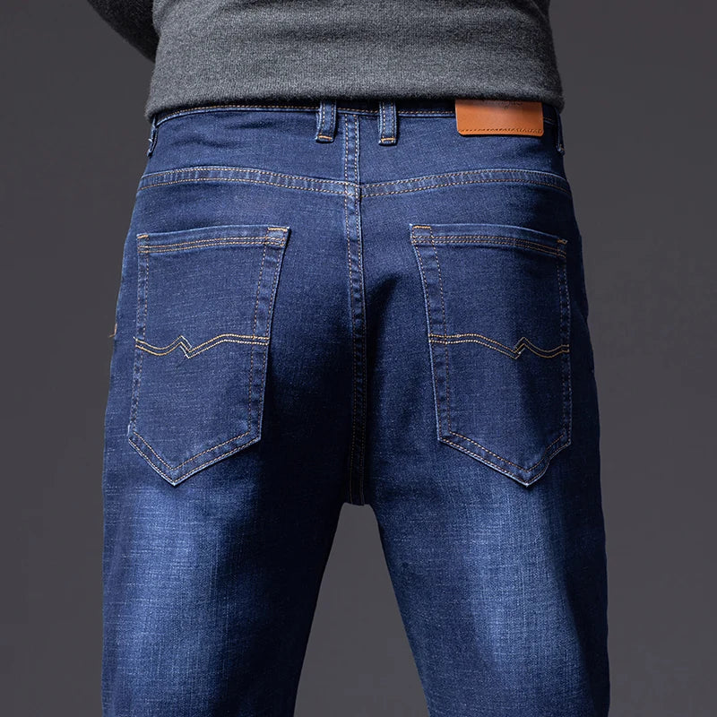 Plus Size 40 42 44 Autumn Loose Thick Blue Jeans Men Business Casual Cotton Advanced Stretch Denim Pants Male Brand Clothing