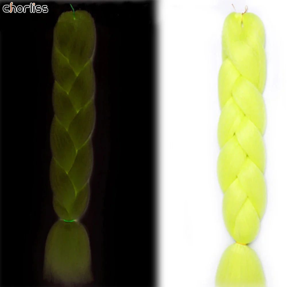 24 Inches 100g Glowing Synthetic Jumbo Braids Fluorescent Green Shinning Hair In The Darkness Crochet Braiding Hair Extensions