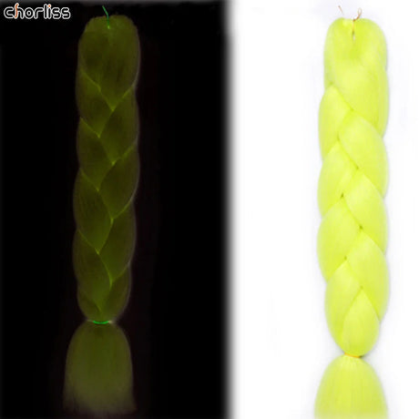 24 Inches 100g Glowing Synthetic Jumbo Braids Fluorescent Green Shinning Hair In The Darkness Crochet Braiding Hair Extensions