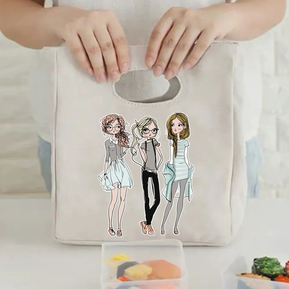 Cartoon Canvas Handbag Insulation Lunch Bags Portable Insulated Cooler Bento Lunch Box Tote Women Picnic Storage Bag Pouch Kids