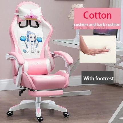 WCG Cute Girl Pink Computer Chair Home Office Furniture Sofa Chair Cartoon Anime Bedroom Lift Rotary Reclining Game Chair