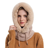 Winter 3 in1 Warm Women Knitted Ski Hat With Scarf Neck  Fleece Lined Hood Face Mask Adult Balaclava For Outdoor Sports