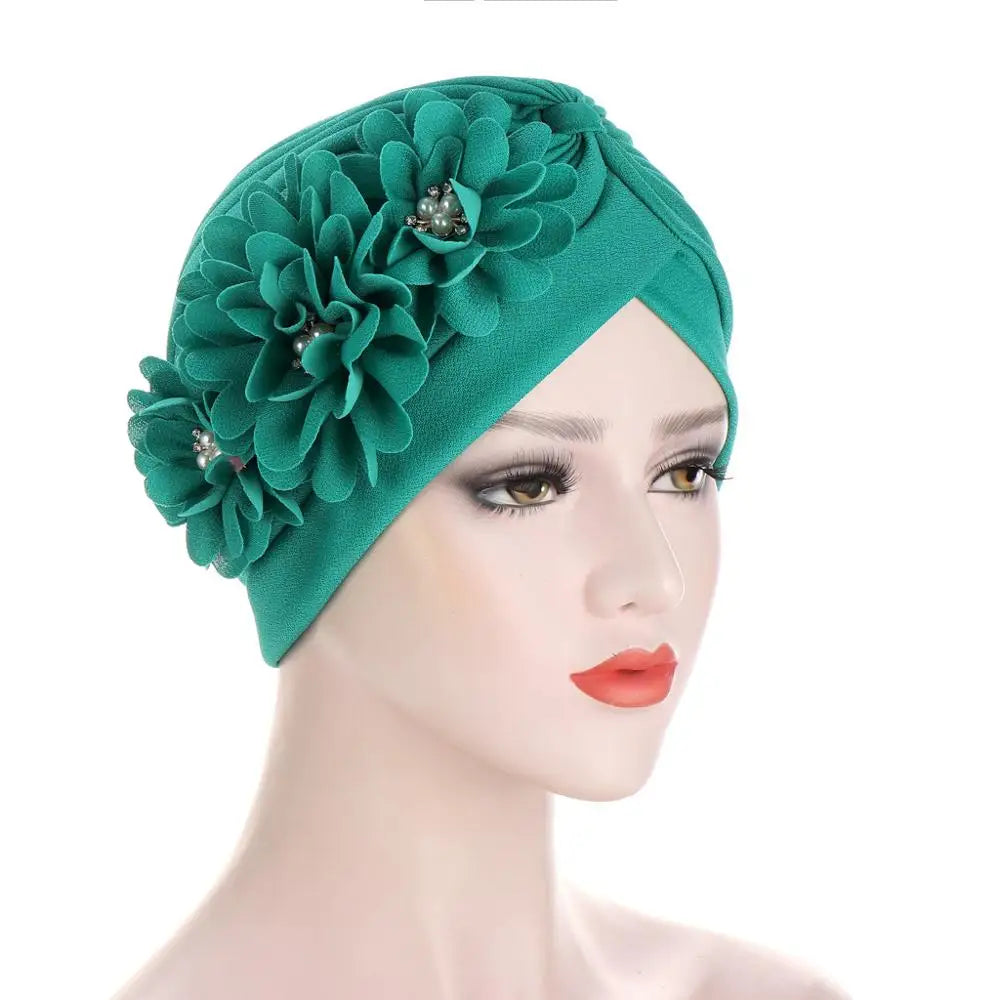 10 Color Hot Headscarf Hat Fold Watermelon Hat Decal Three Flower Headdress hat Fashion Baotou Women's Nightcap Hair Accessories