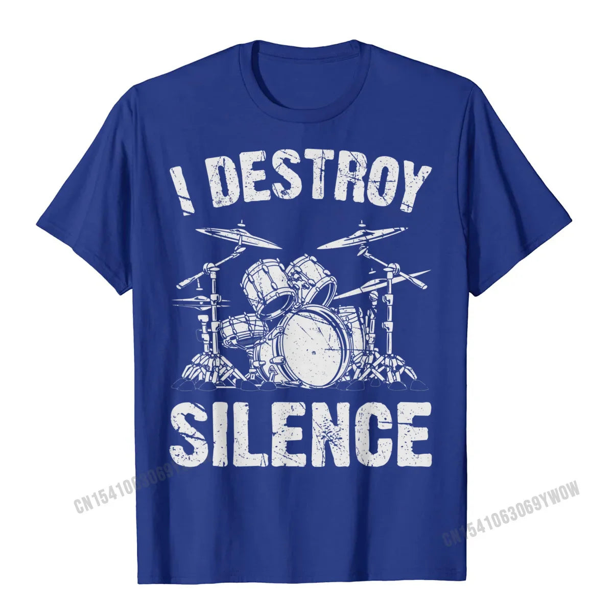 I Destroy Silence Drumming Vintage Drummer Drumset Drum Set T-Shirt Harajuku Cotton Casual Tees Cute Youth Tshirts Funny