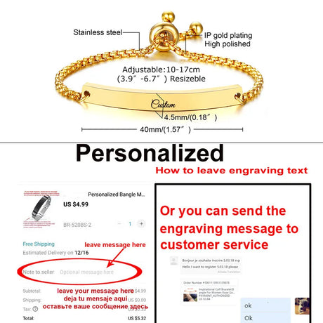 Personalize Baby Name Bracelet Figaro Chain Smooth Bangle Link Gold Tone No Fade Safty Jewelry 12cm to 15cm