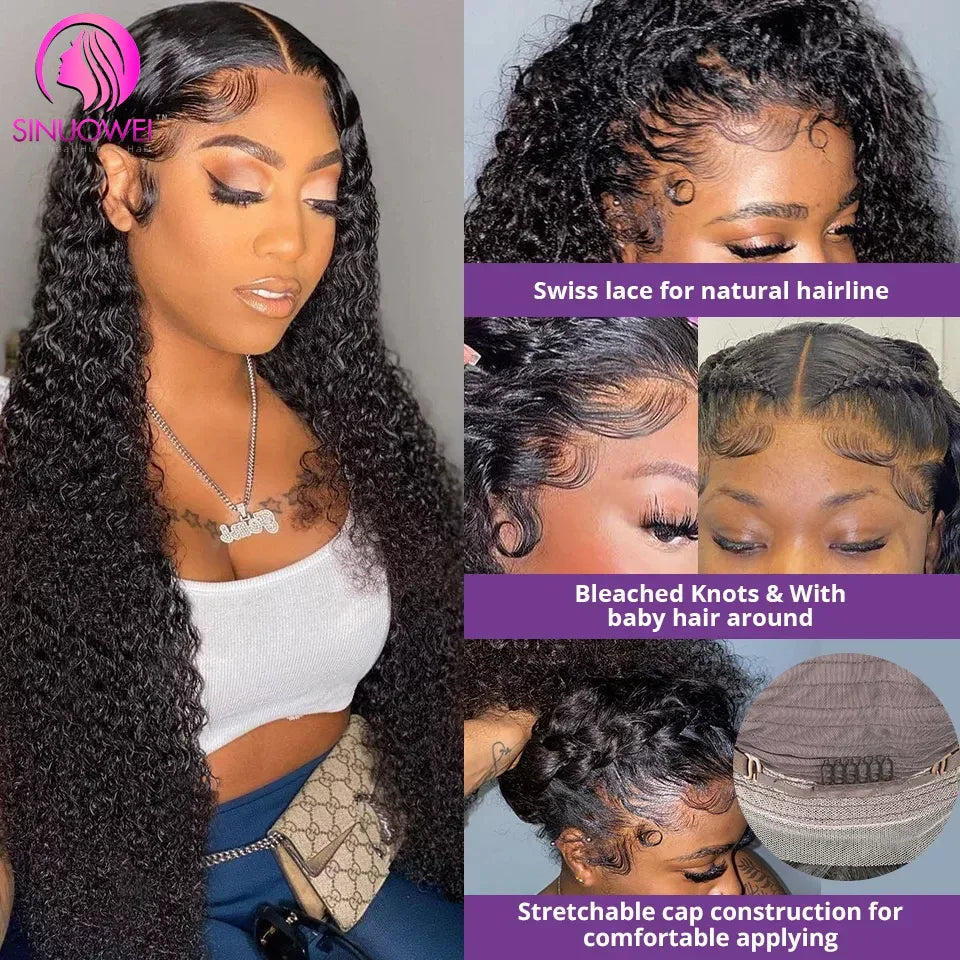 28 30Inch 13x4 Transparent Lace Frontal Wig Kinky Curly Remy Human Hair Wigs Pre Plucked 4x4 Curly Lace Front Wigs 180 Density