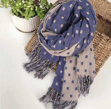 Japanese Design Winter Cotton Warm Women Scarf Double-sided Plaid Thickened Warm scarf Air-conditioned Shawl For Lady