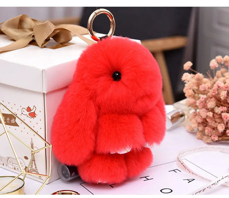 Cute Plush Bunny Keychain Women Fur Pom Pom Angel Rabbit Key Ring Hare Plush Dolls Toy Girls Bag Car Key Pendant Kids Xmas Gift