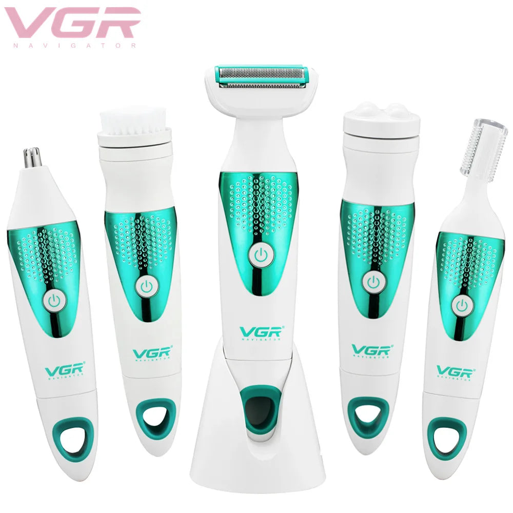 VGR 720 Personal Care (5 In 1)Shaver 3D Curved Net Epilator Body Washable Appliances Eyebrow Wash Face Massage Nose Shaving V720