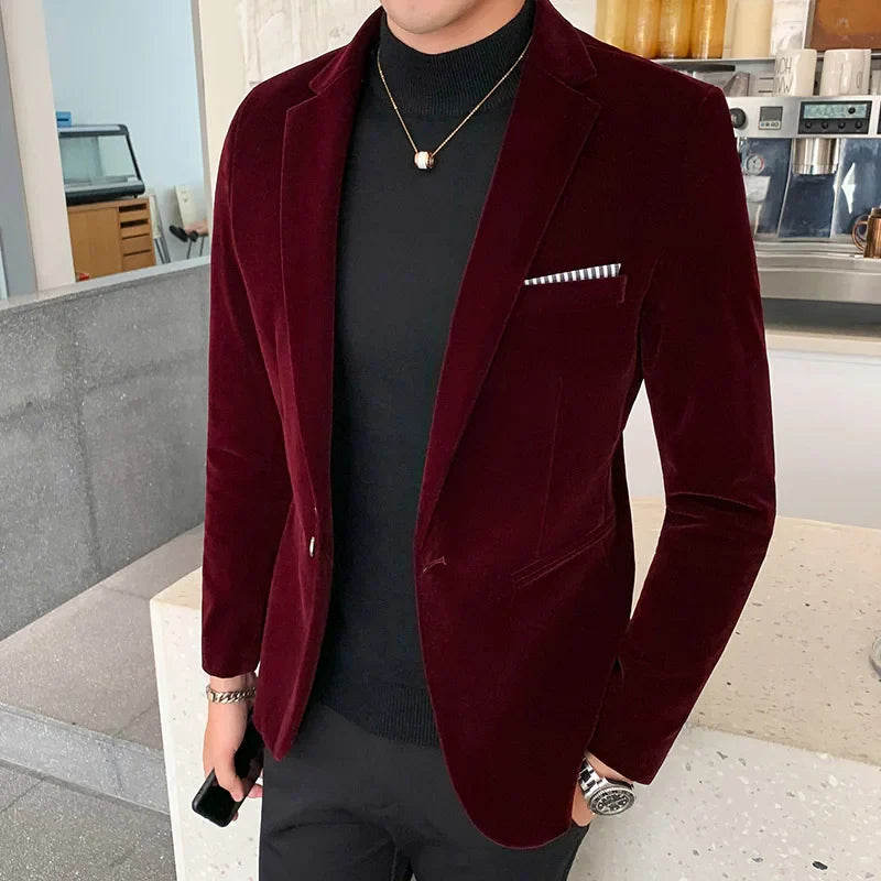 2023 Brand clothing Men Golden velvet suit/Male slim High quality business Blazers/Groom's Wedding Dress Men's jacket clothing