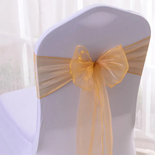 50/100pcs High Quality Sash Organza Chair Sashes Wedding Chair Knot Decoration Chairs Bow band Belt Ties For Banquet Weddings