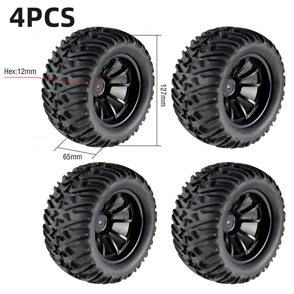 4PCS 12mm Hub 1/10 Tyre Wheel 120mm 125mm 130mm Monster Truck Tires Wheels Buggy RC Car Crawler Traxxas Scx10 Buggy