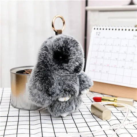 Cute Plush Bunny Keychain Women Fur Pom Pom Angel Rabbit Key Ring Hare Plush Dolls Toy Girls Bag Car Key Pendant Kids Xmas Gift