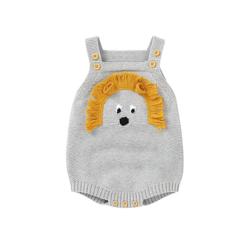 Baby Bodysuit Cute Cartoon Lion Toddler Infant Onesies 100%Cotton Knitted Newborn Children Clothing One Piece Overall Sleeveless