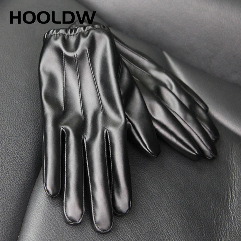 HOOLDW New Winter Gloves Men Women Black PU Leather Cashmere Warm Driving Gloves Mittens Touch Screen Waterproof Tactical Gloves