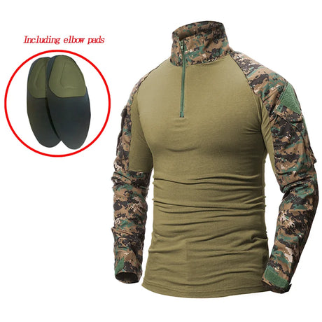 Men Combat Work Clothes Long Sleeve Tactical Elbow Pads Uniform Cotton Military CP Camouflage Shirt Man T Shirts