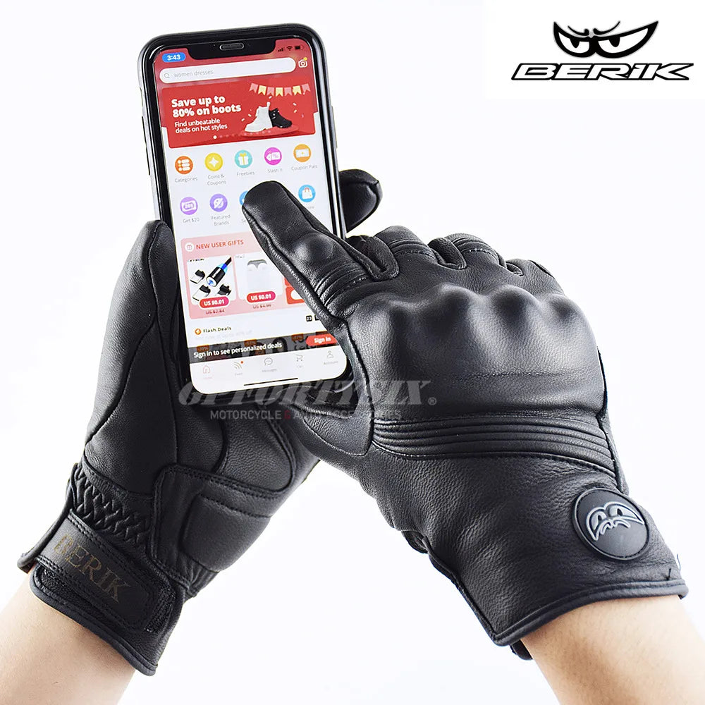 Vintage Leather Motorcycle Racing Glove Men Women Motorcyclist Guantes Moto Luvas Full Finger Motocross MTB Biker Gloves