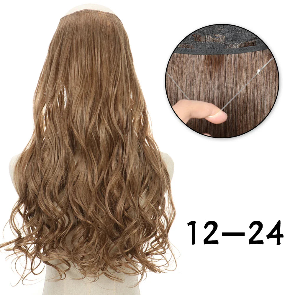 Hair Extensions No Clips Synthetic Fake Hair Ombre Pink Blonde Brown Black Natural Wavy Curly False Hair Piece For Woman