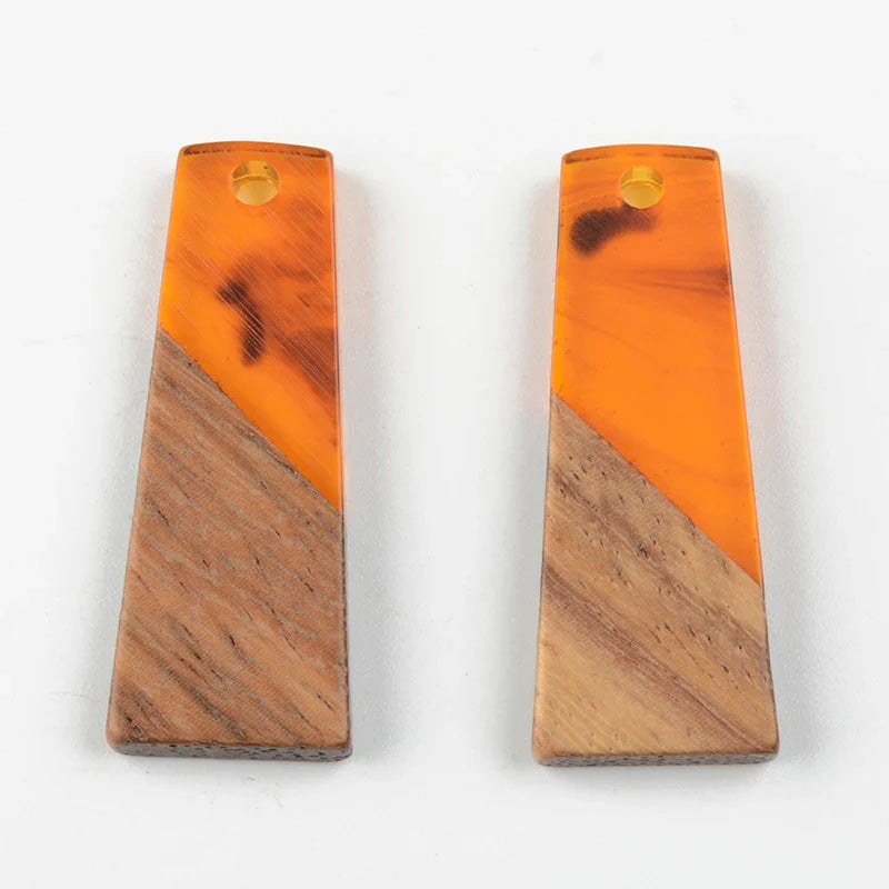 10PCS Trapezoid Earrings Accessories Natural Wood & Resin Splicing Hand Made DIY Making Charms Jewelry Findings & Components