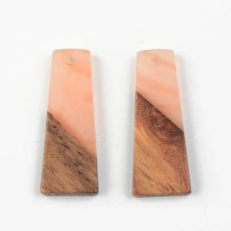 10PCS Trapezoid Earrings Accessories Natural Wood & Resin Splicing Hand Made DIY Making Charms Jewelry Findings & Components