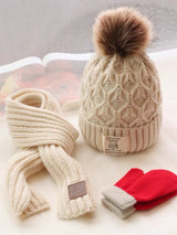 Three piece children&#39;s hat and scarf autumn/winter warm knit hat baby boy girl baby wool knit hat tide Cute fashion hat