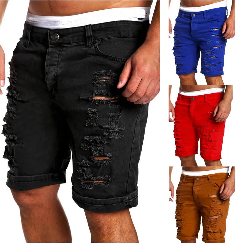 New Mens Denim Chino Fashion Shorts Washed Denim Boy Skinny Runway Short Men Jeans Shorts Homme Destroyed Ripped Jeans Plus Size