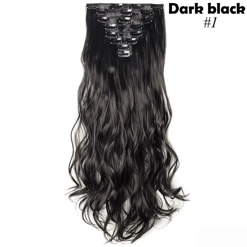 S-noilite Synthetic 24inch 140g 8PCS/set Clip In On Hair Extensions 18 Clips ins Curly Natural Hairpieces Clip In Hair For Women