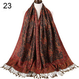 Pashmina Silk Scarf Shawl Wrap Paisley Jacquard Flowers Borders Rave 2 Layers Reversible Classic Tassels For Women 70X180cm 200g