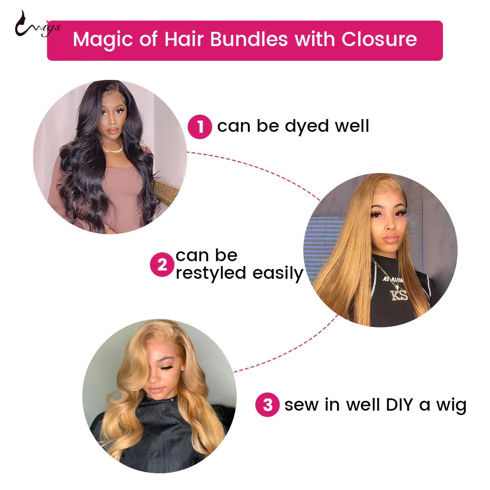 #27 Honey Blonde Human Hair Bundles with Closure Brazilian Hair Weave Bundles with Closure 10A Colored Body Wave Bundles