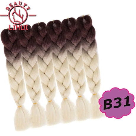 Synthetic Ombre Hair Jumbo Crochet Braiding Hair For Women Blonde Golden Green Brown Colorful Hair 6packs 24Inch 100G Wholesale