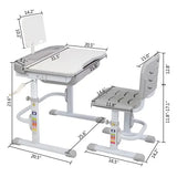 70/80 CM Kids Desk and Chair Set Height Adjustable Children Learning Table Sturdy Desktop Gray With Reading Stand for Boys Girls