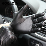 HOOLDW New Winter Gloves Men Women Black PU Leather Cashmere Warm Driving Gloves Mittens Touch Screen Waterproof Tactical Gloves