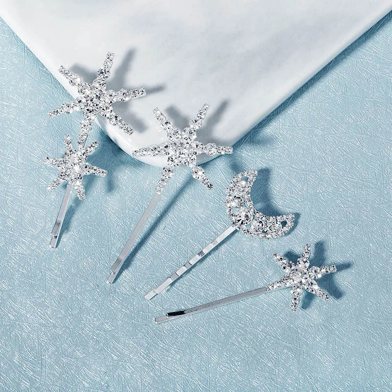 Star Moon Hairpins Clips Wedding Hair Accessories For Women Party Shining Rhinestone Hairgrips Girls Bridal Hair Clips Jewelry