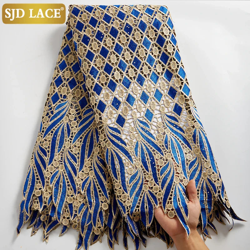 SJD LACE 2024Skin Friendly Classic African Eembroidery Guipure Cord with Stones Fabric Nigerian Celebration lace For Party A2547