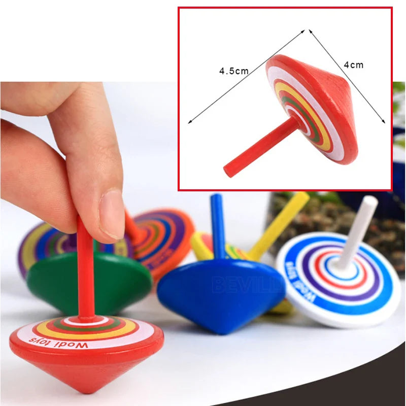 10Pcs Kids Mini Colored Cartoon Pine Cones Wooden Gyro Toys Children Adult Relief Stress Desktop Spinning Top Educational Game