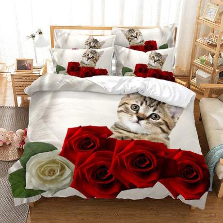 Red Rose Bedding Set Quilt Duvet Cover Comforter Pillow Case 3D HD Double Full King Queen Twin Single 3PCS 2PCS Bedroom Flower