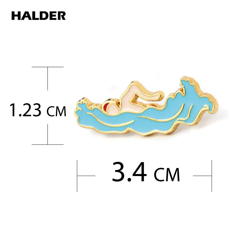 HALDER Swimming Pin Athletes Enamel Brooches Sports Games Lapel Pin Backpack Costume Badge Jewelry Accessories Gift Wholesale