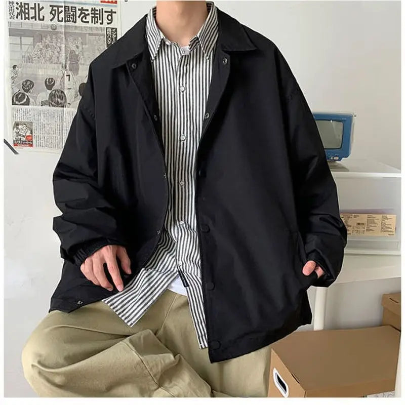 Jacket men women autumn winter Korean trend loose cargo shirts gown simple versatile casual lapel jacket unisex button-up coats