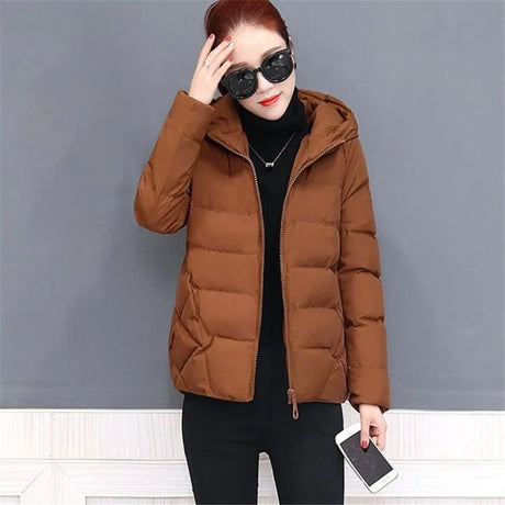 Short Hooded Cotton Jacket Women Parka Coats Autumn Winter Windproof Warm Outwear Solid color Padded  4XL 5XL Zip Cotton Jacket